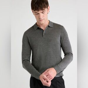 Classic Gray Long wool lane Sleeve Polo Shirt